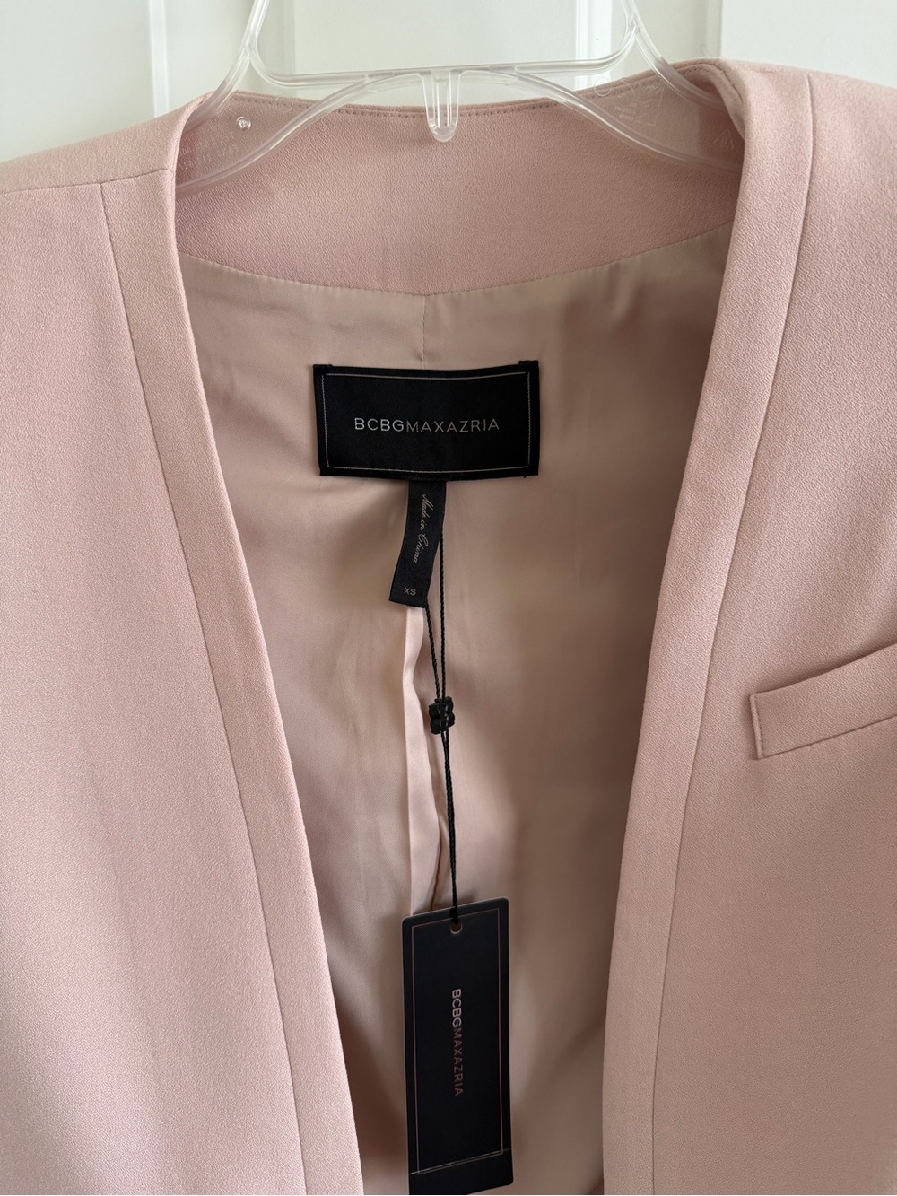 BCBGMaxAzria Blush Pink Open-Front Zip-Pocket Blazer - Picture 2 of 3